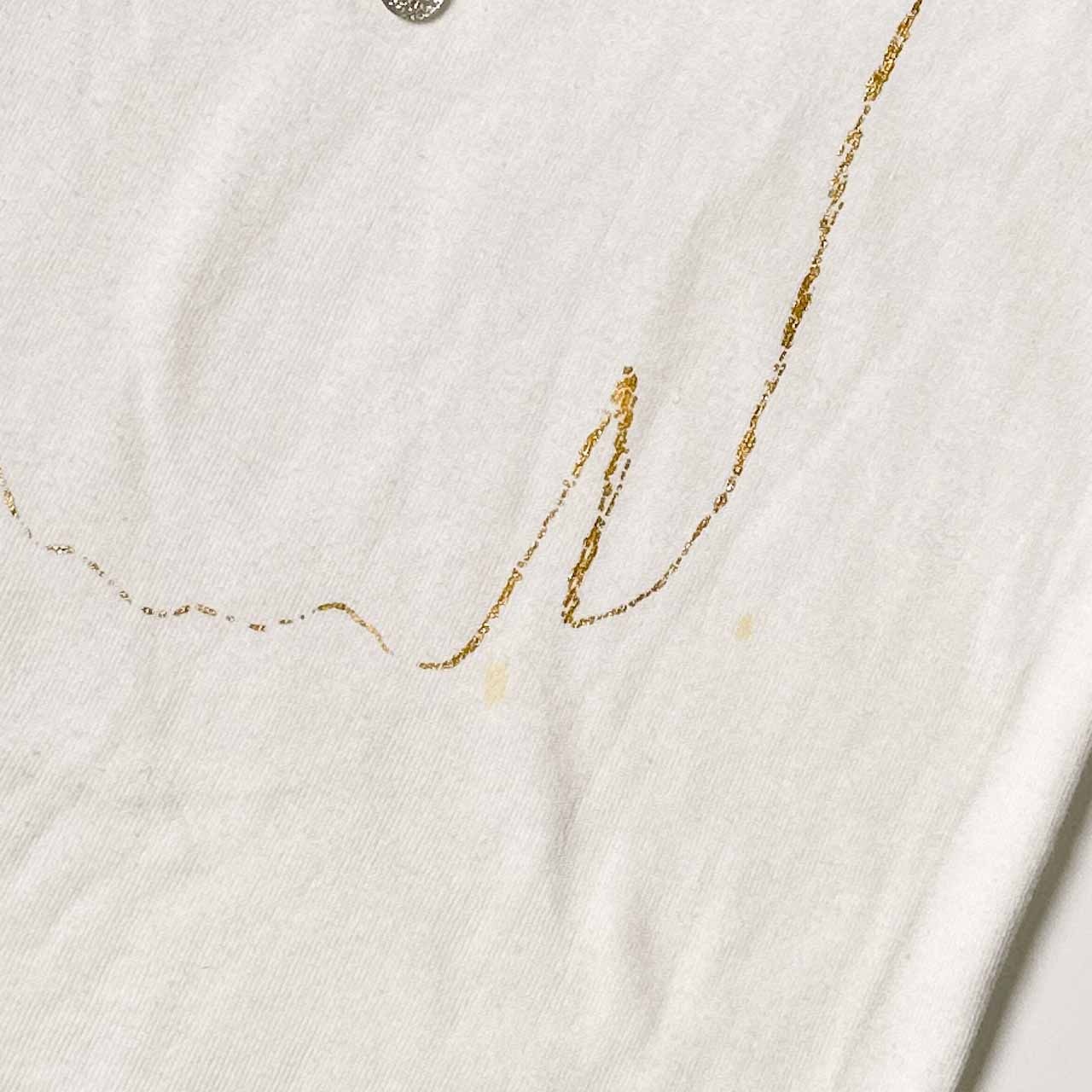 フランス製生地 pois ポワ アート デザイン ゴールド チュニック丈 半袖 Tシャツ カットソー/ホワイト レディース