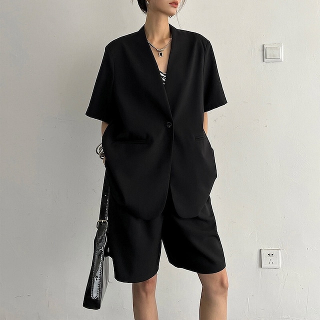 collarless short-sleeved jacket and half pants 10946