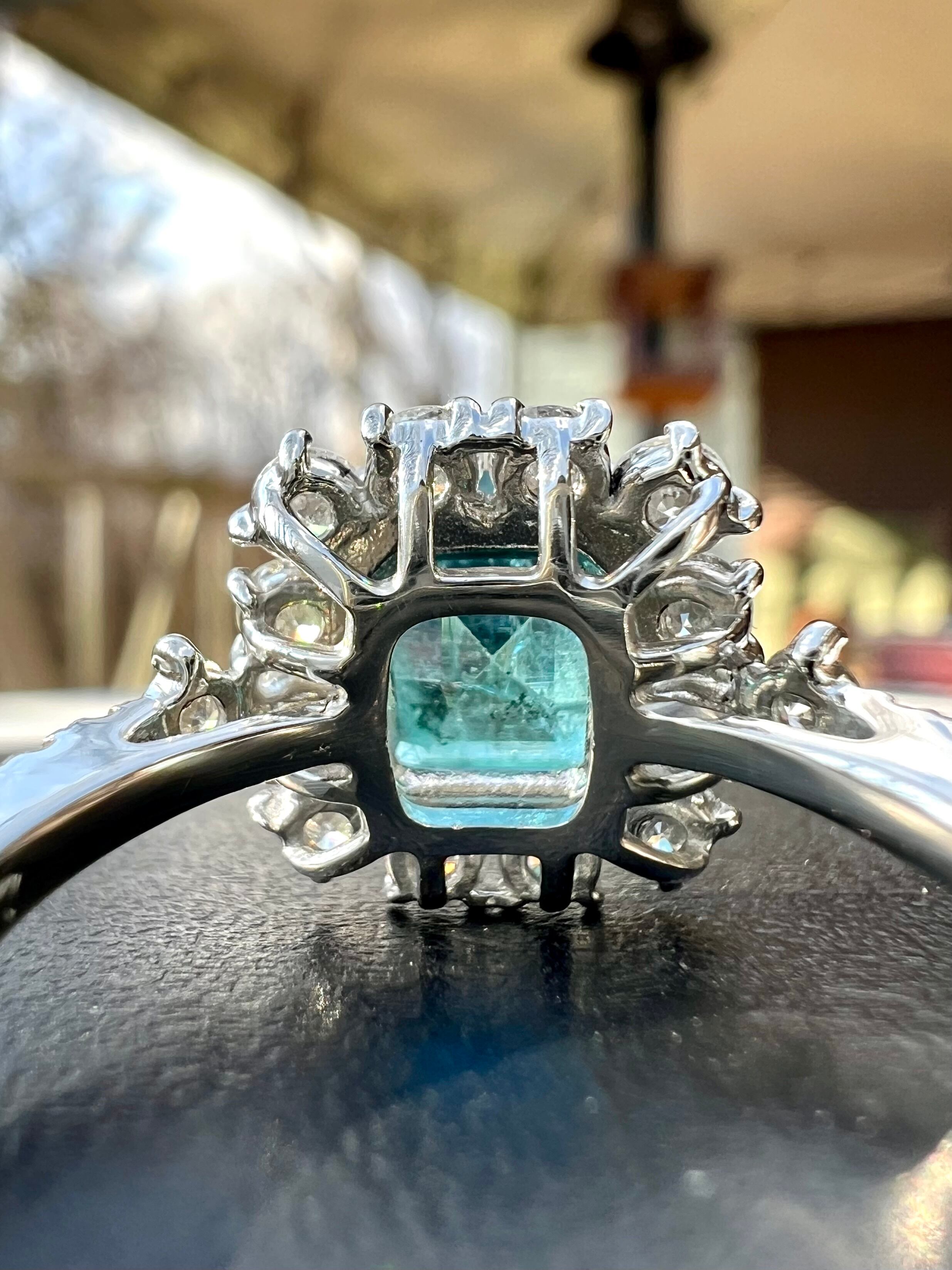 青いエメラルド⁉︎ Zambia産 ブルーグリーンベリル Pt950ダイヤモンド