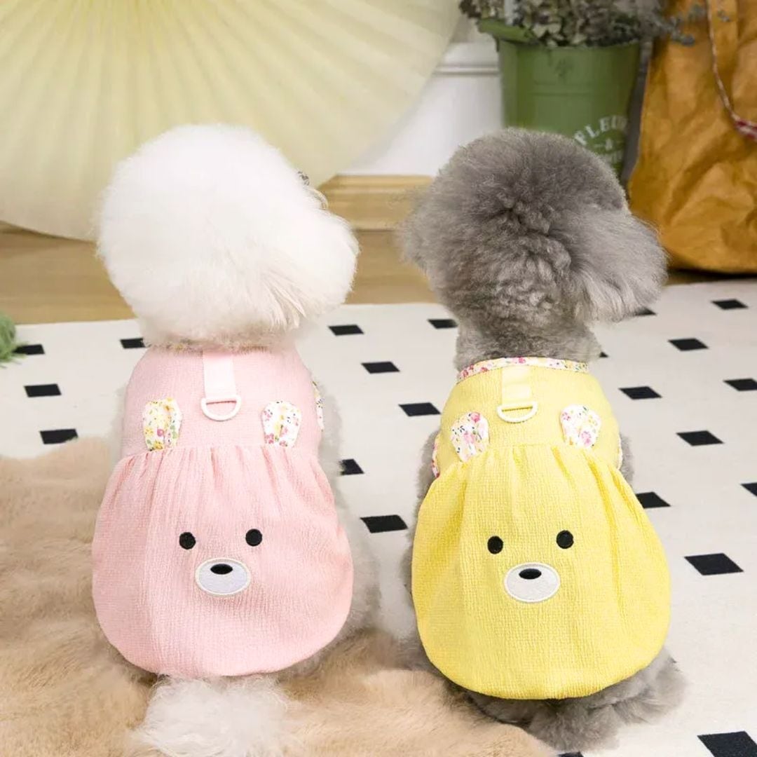 ♡♡ぷるぷる♡♡様❤️ティアードキャミ♡くま耳フード♡ハンドメイド犬服 予約】くま耳ふんわりワンピース｜犬服 春夏 小型犬用 ナチュラル