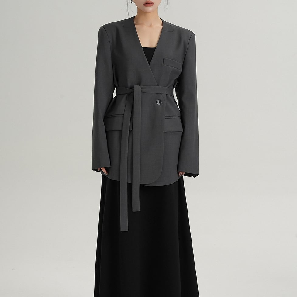 tie detail tailored jacket / l0364