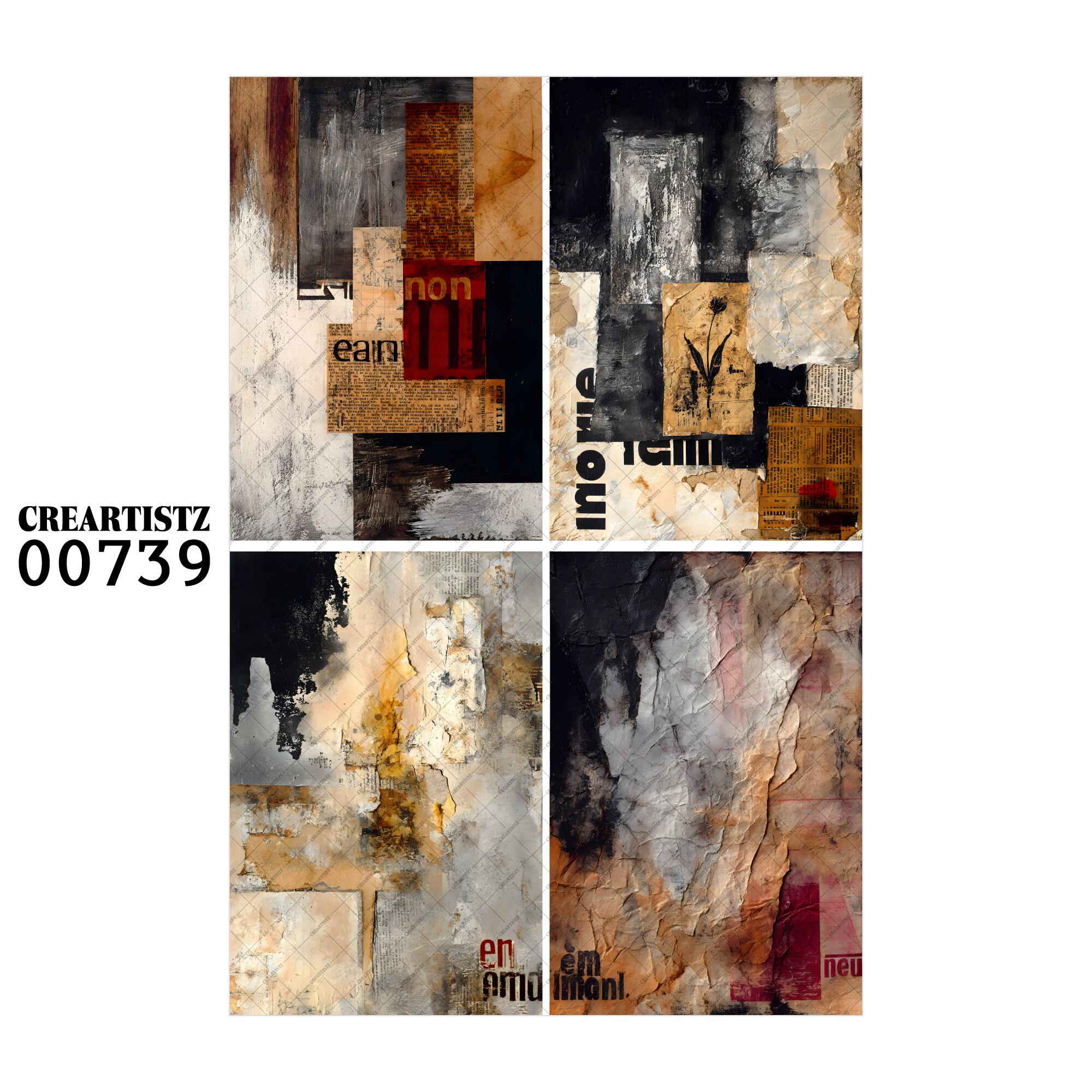 00739 背景 コラージュ素材 オリジナル 12枚セット (4種類×3枚) ペーパー/ステッカー CREARTISTZ