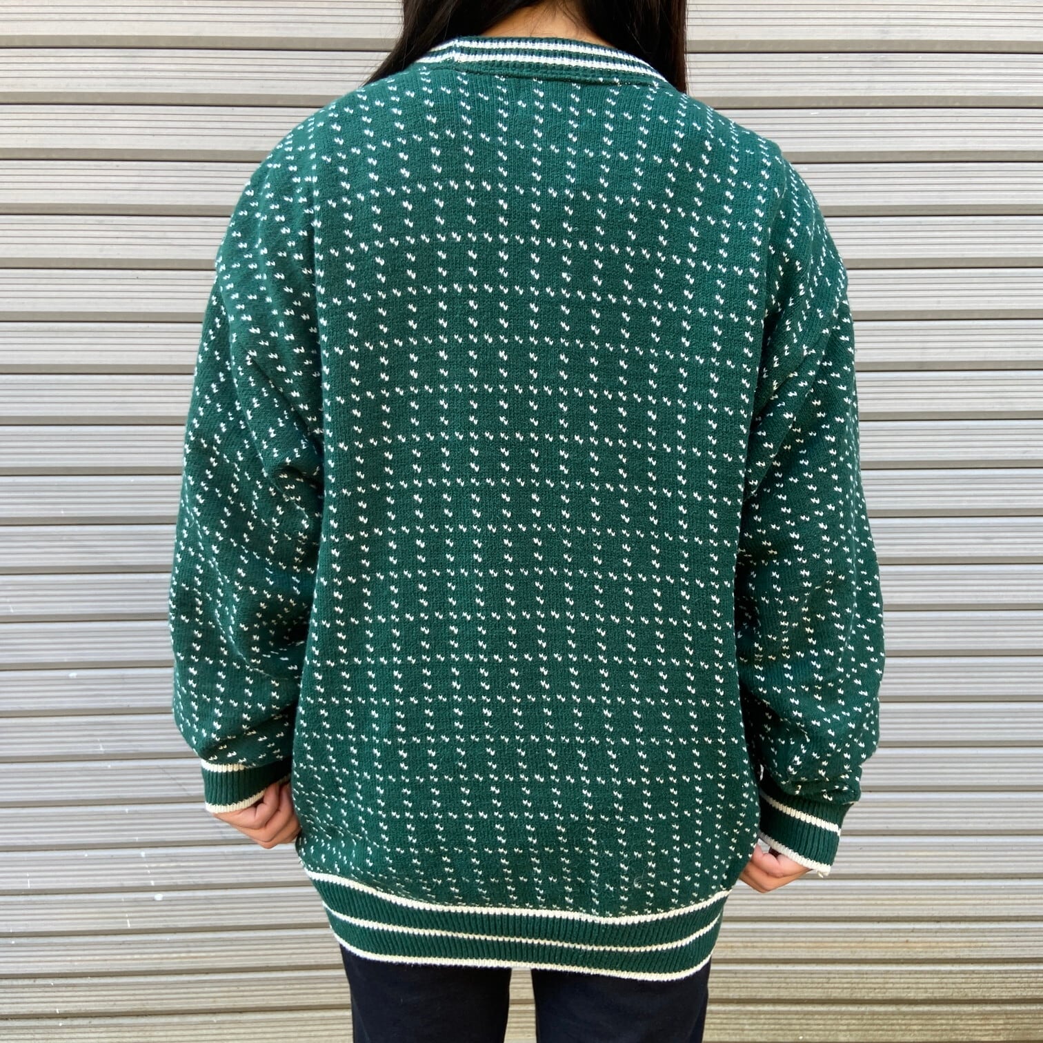 80年代 USA製 CAPE ISLE KNITTERS バーズアイ 総柄 コットンニット 