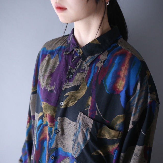 dark coloring beautiful art pattern over silhouette shirt