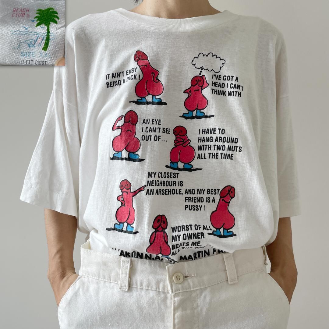 GF678 80s Tシャツ USA製 エロ ヴィンテージ ち○ち○ 名言格言  