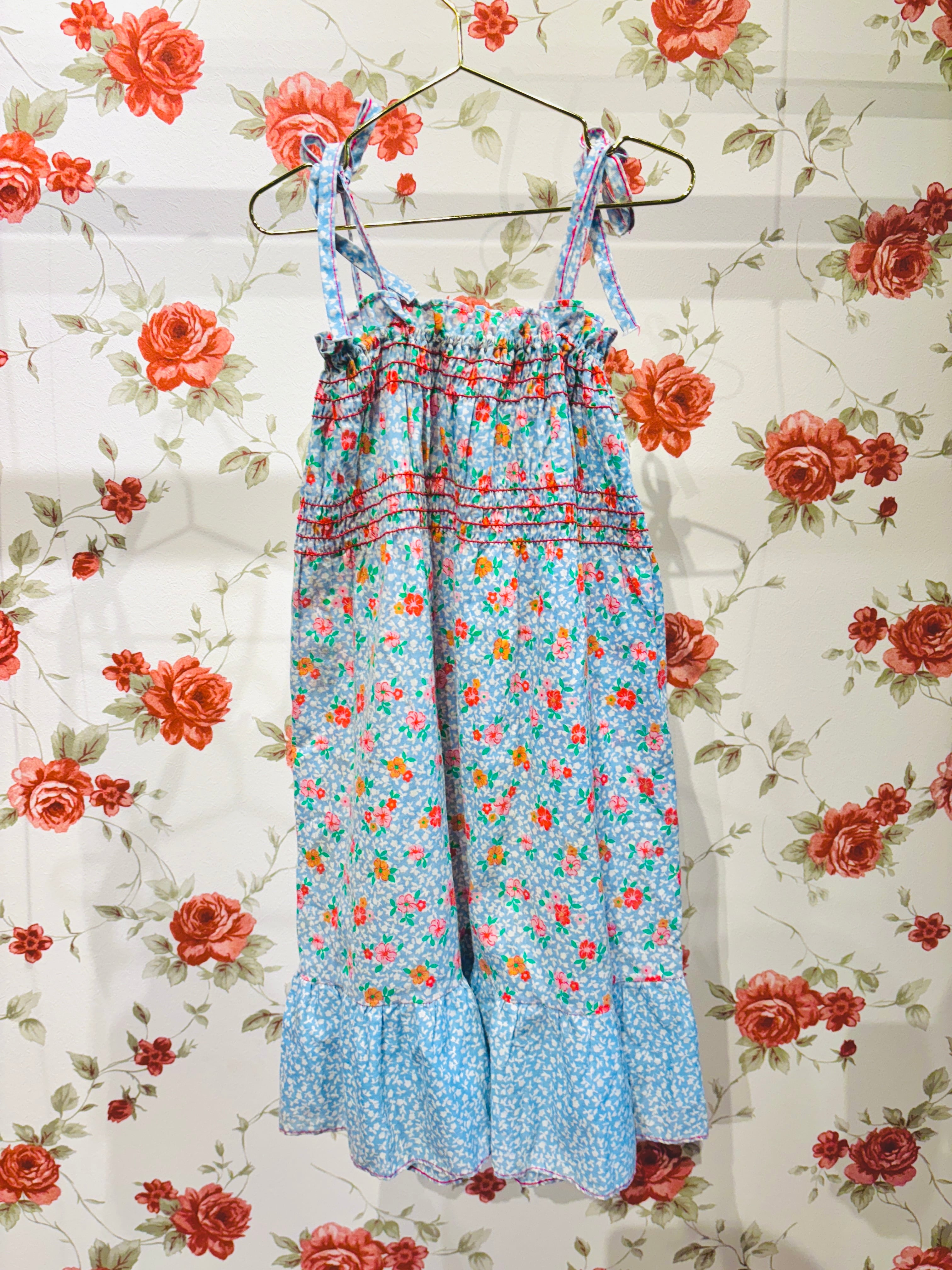 【KIDS vintage】cami gather dress . about 5-10yy