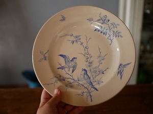 鳥と花　アンティークプレート　平皿　フランスアンティーク