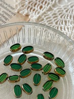 西ドイツVintage ガラスビーズ  グリーン×ゴールド 7mm×4mm  10個セット デッドストック アクセサリーパーツ