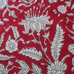 ブロックプリント生地【50cm単位】インド綿  花柄 赤×白 #59534-RD1