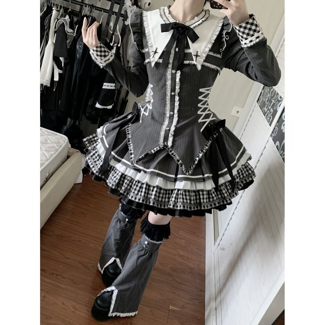 うさ耳ブラックゴシックワンピースセット：つけ袖(ストレートver.)