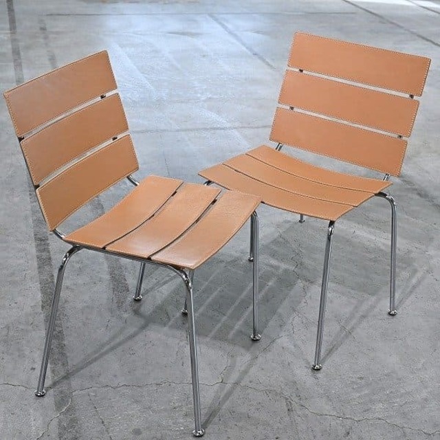 ACTUS取扱 イタリア製 fasem社 サイドチェア 2脚セット 本革 ジャンカルロ・ベグニ ダイニング リビング ラウンジ ファセム アクタス【中古家具/中古インテリア/USED家具ユーズド家具/リサイクル】