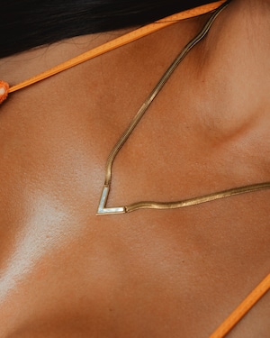 18K Choker Flat Snake necklace【white】#n97