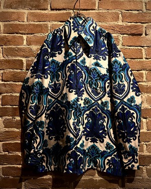 【Caka act3】70’s “Charagh Din” Damask Pattern Vintage L/S Pure Silk Shirt