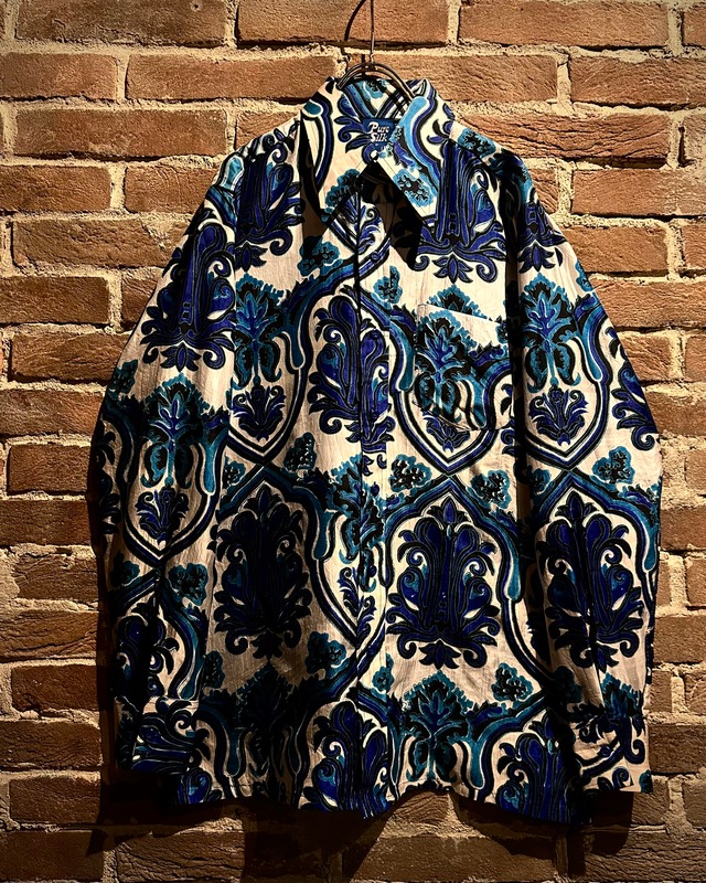 【Caka act3】70’s “Charagh Din” Damask Pattern Vintage L/S Pure Silk Shirt
