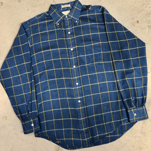 1960'S BRENT BLUE COTTON CHECK SHIRT "3点留め"