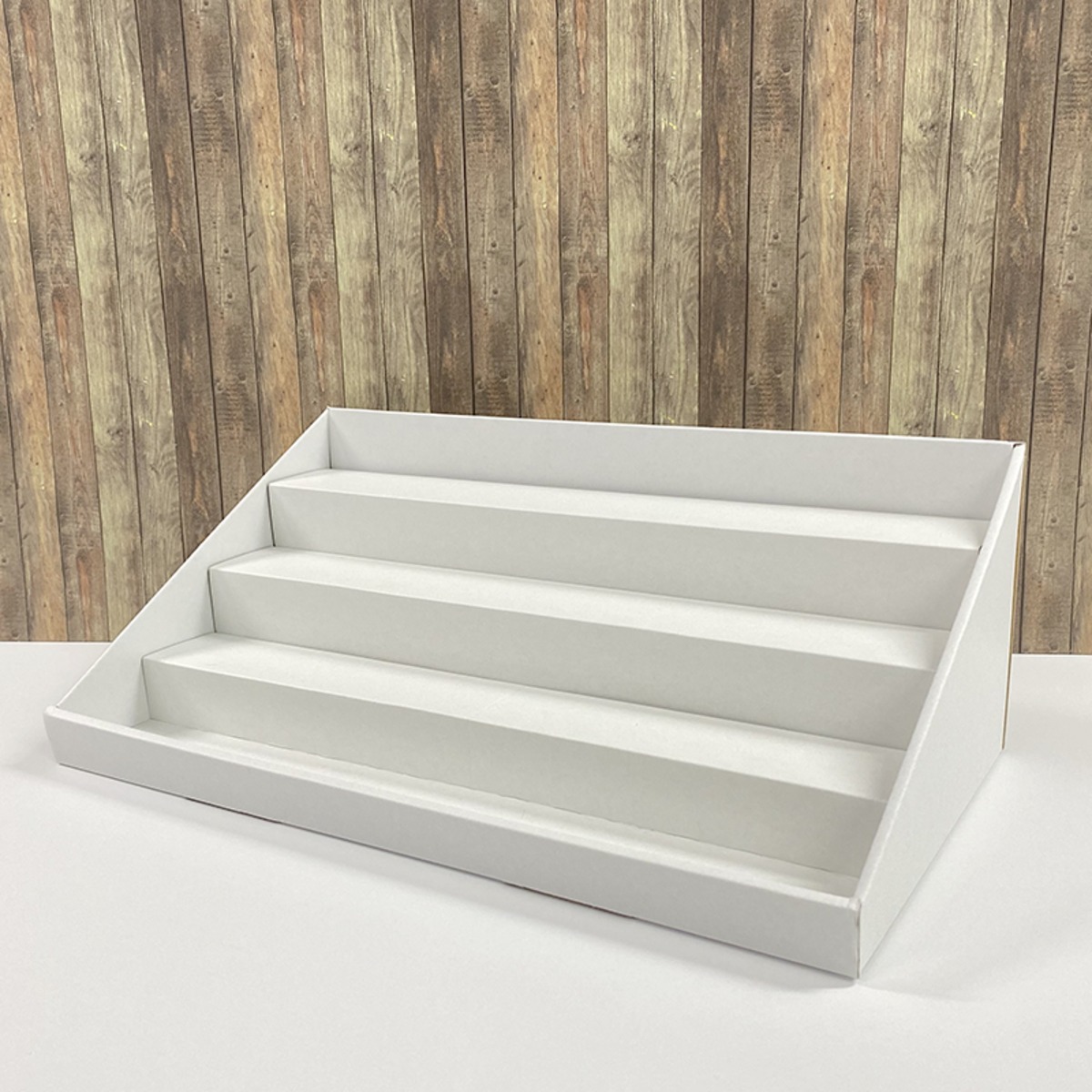 カウンター紙什器 W44cm幅＋ひな壇（4段）セット x5台 | 紙什器