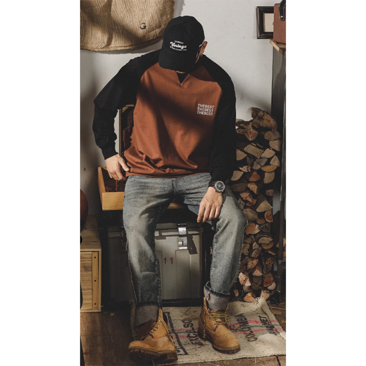 Bicolor crew neck long t-shirt 0216 - 6