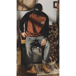 Bicolor crew neck long t-shirt 0216