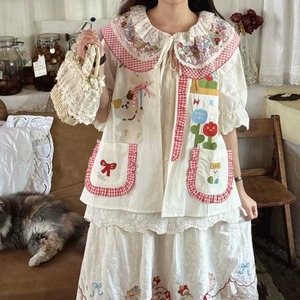 ノーカラーアニマルデザイン刺繍ベスト ・11197