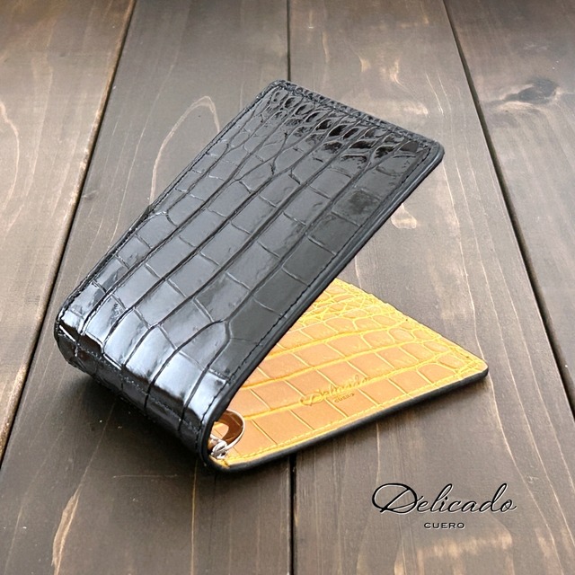 クロコダイル マネークリップ ブラック × アンバーイエロー