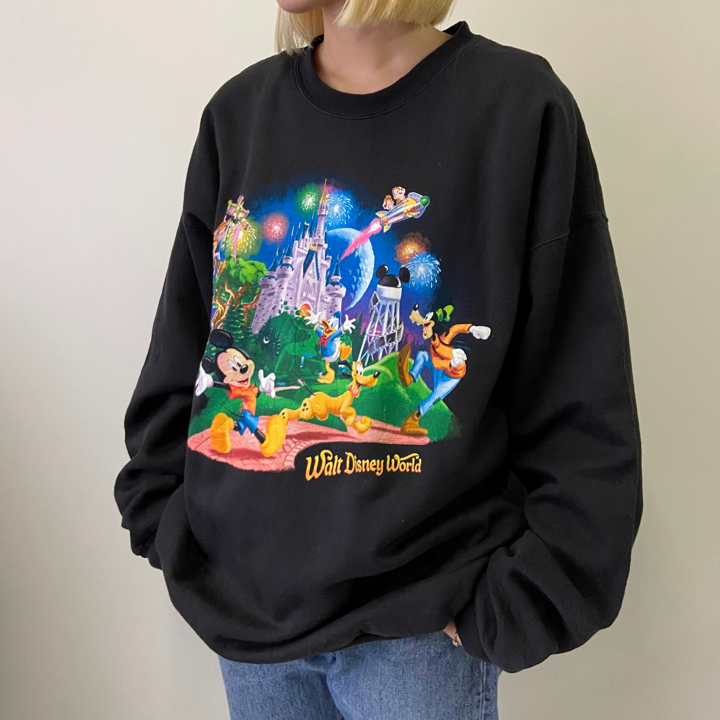 Disneyland Walt Disney World By Hanes ヘインズ ディズニー Mickey ミッキーマウス スウェット メンズxl 古着 ブラック 黒 キャラクタースウェット トレーナー スウェット Cave 古着屋 公式 古着通販サイト