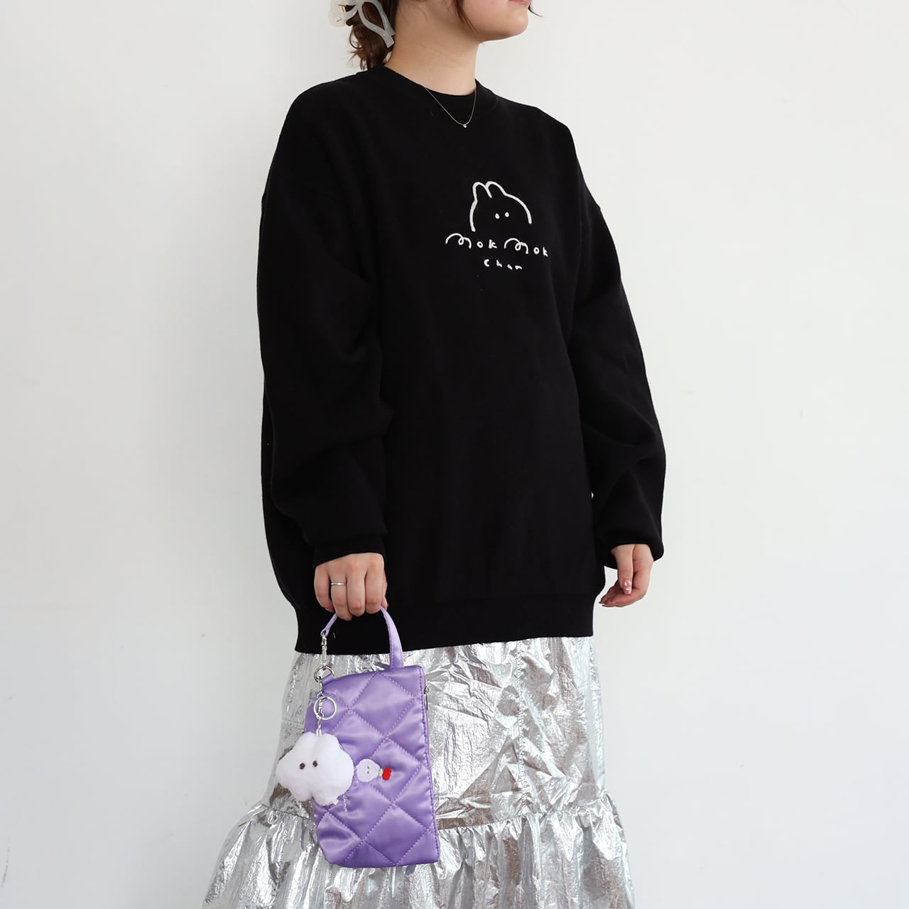 チェーン刺繍ウサニットスウェット/ブラック（MK-514) | もくもく