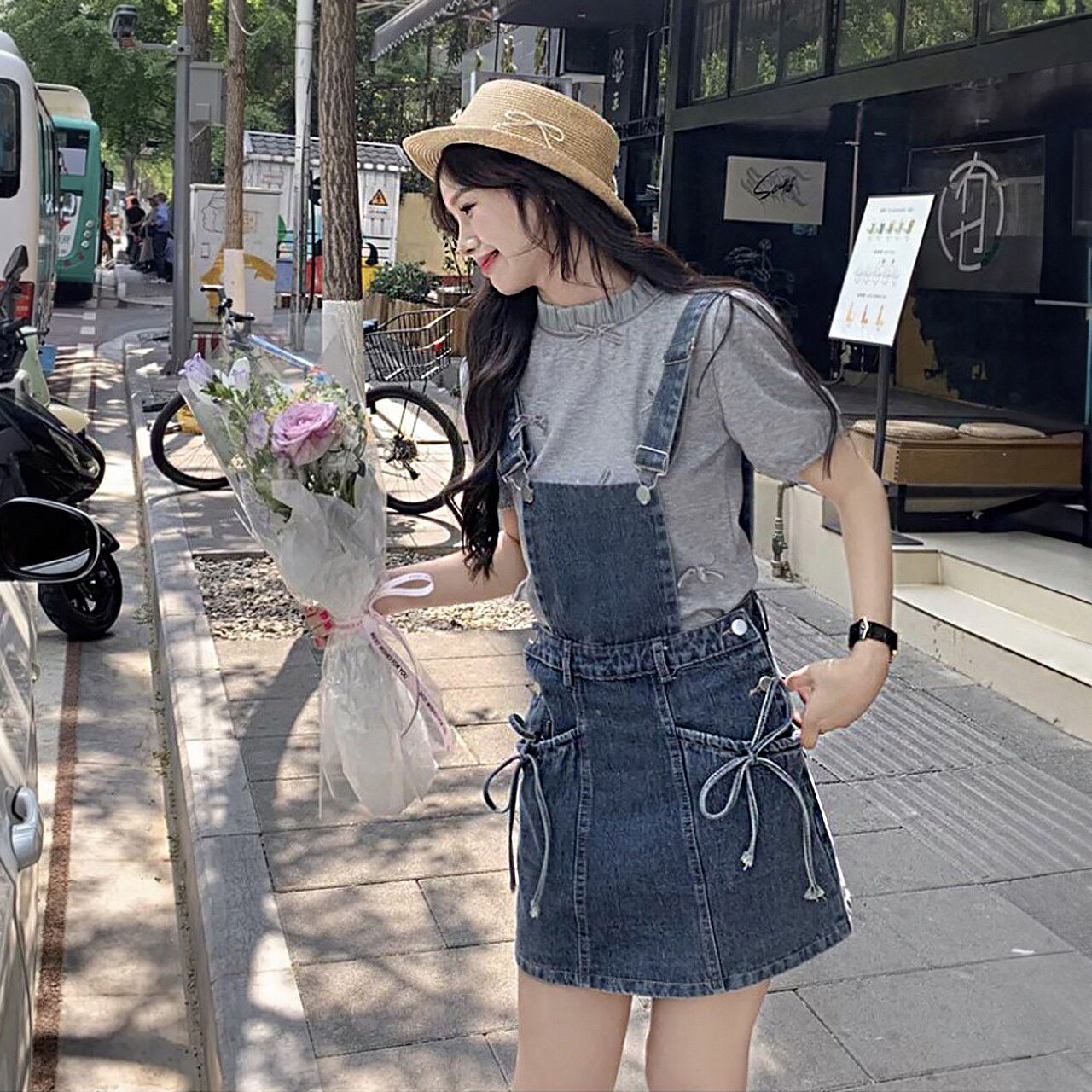サロペット・オーバーオール・オールインワン andmary Denim rompers skirt サロペット デニム レディース オールインワン オーバーオール サイド