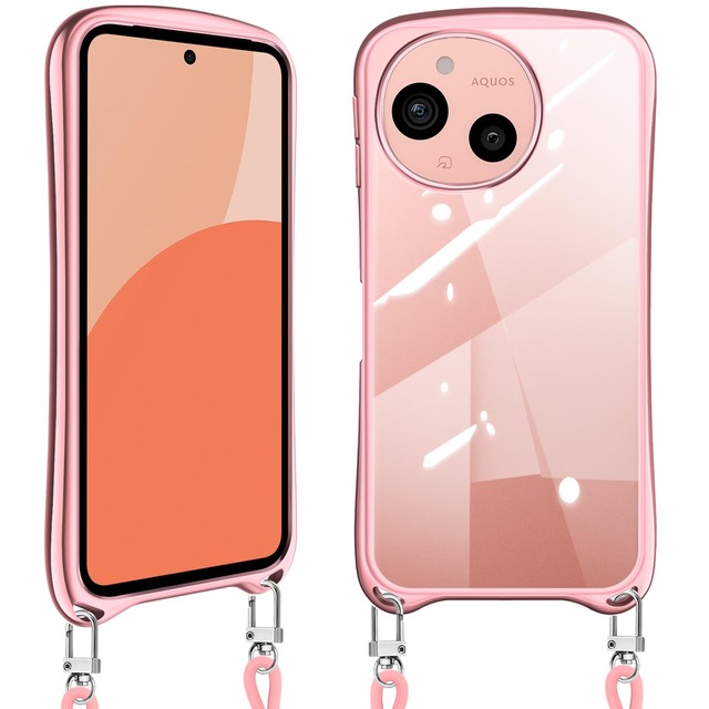 Loodoomo AQUOS Sense10 Sense9 用の ケース ショルダー クリア SH-53F/SH-53E/SHG14 肩掛け(ローズゴールド)