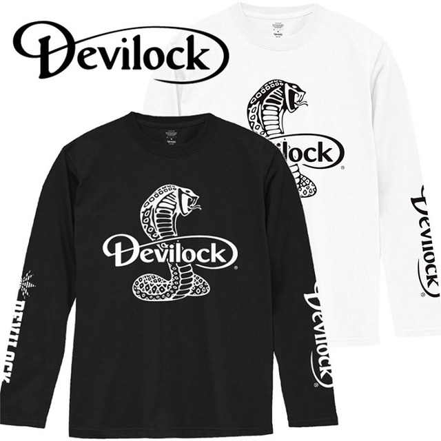 DEVILOCK / デビロック「BOTH LOGO COBRA LST」ロンT 長袖Ｔシャツ 黒 白 ブラック ホワイト コブラ 蛇 スネーク 両袖プリント ロゴ スカル ドクロ メンズ レディース ハードコア パンクロック PUNKROCK メタル METAL バンド フェス ギフトラッピング無料 ステージ衣装 Rogia