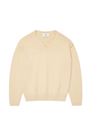 [DEINET] EMBROIDERY EDGE LOGO KNIT IN BEIGE 正規品 韓国ブランド 韓国通販 韓国代行 韓国ファッション デイネット ダイニット 日本 店舗