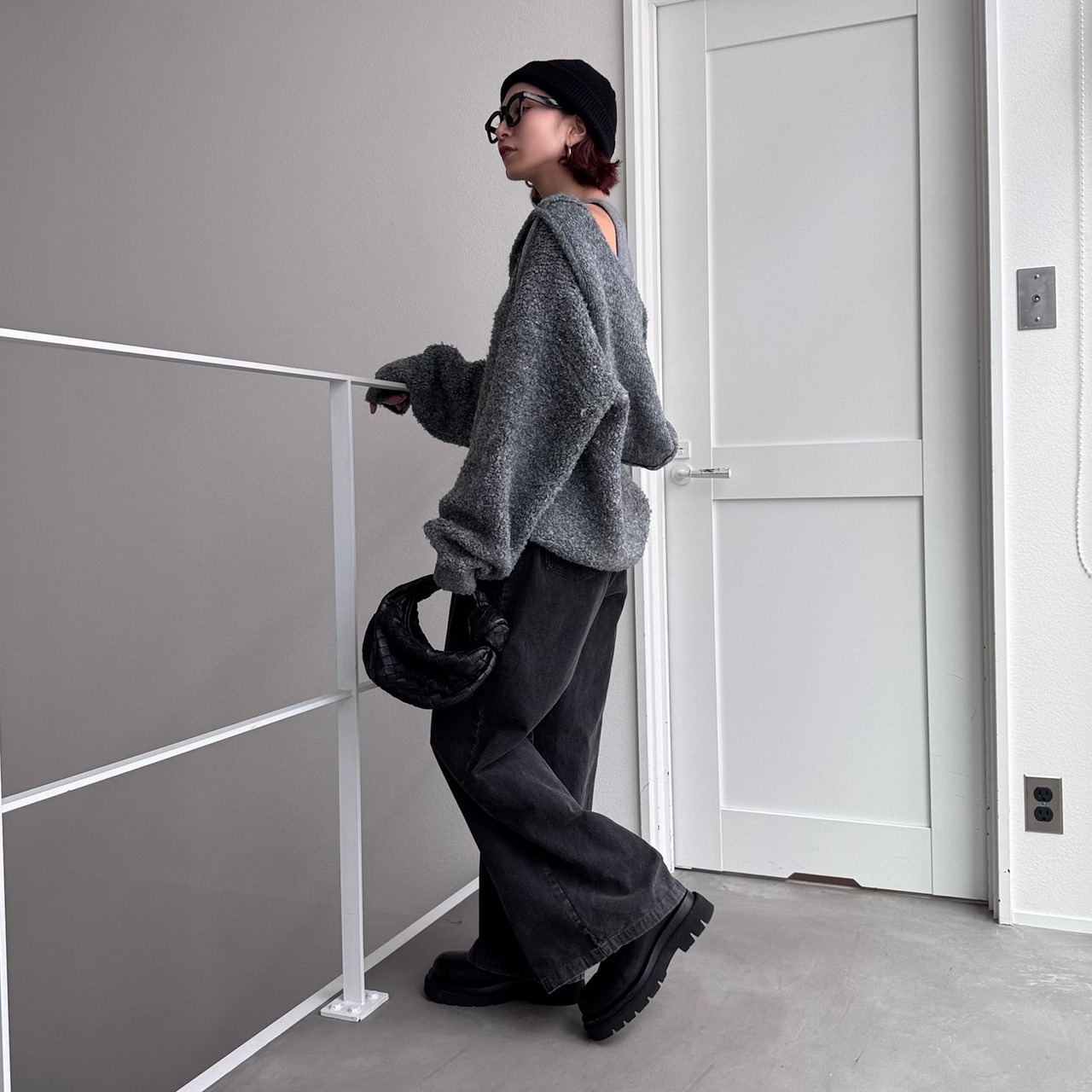 ブークレキーネックフーディーPO/グレー