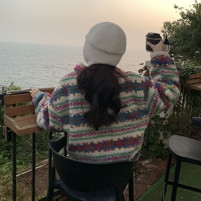 レトロマルチパターンボアブルゾン R01325