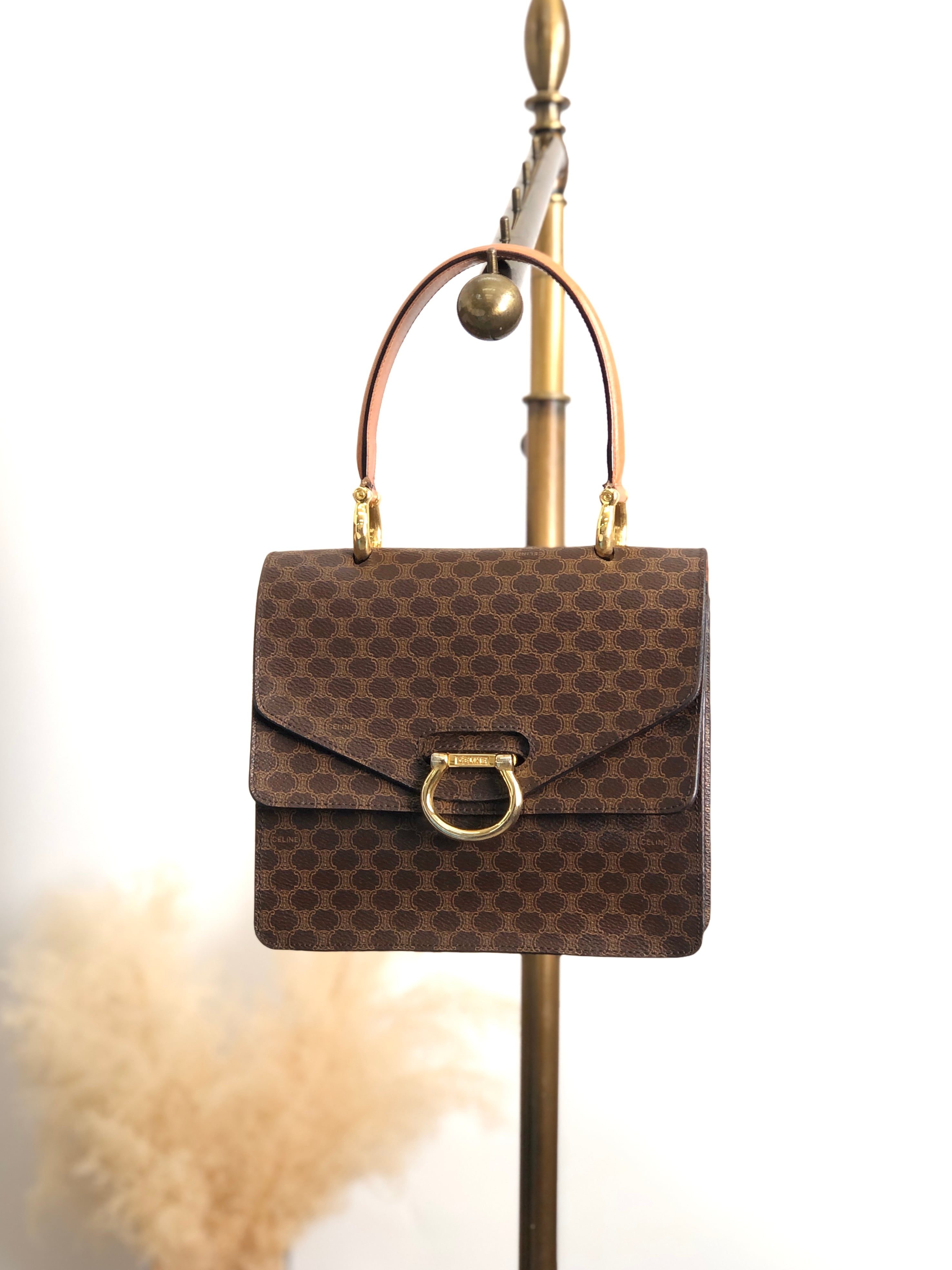 CELINE セリーヌ ハンドバッグ ホースビット ダブルフラップ ブラウン PVCレザー トップハンドル vintage ヴィンテージ オールド 6caaii