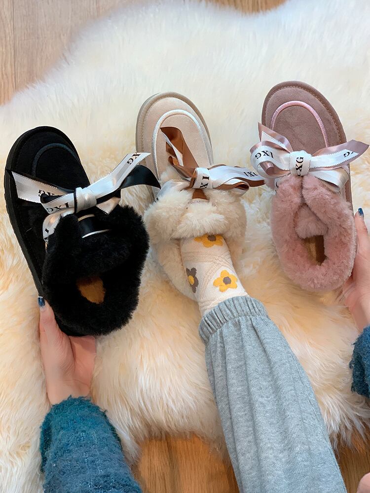 レッドブーツオータムウィンターショートリボン コットン 靴 シューズ ふわふわ 秋物 冬物 部族の婦人靴97935137446