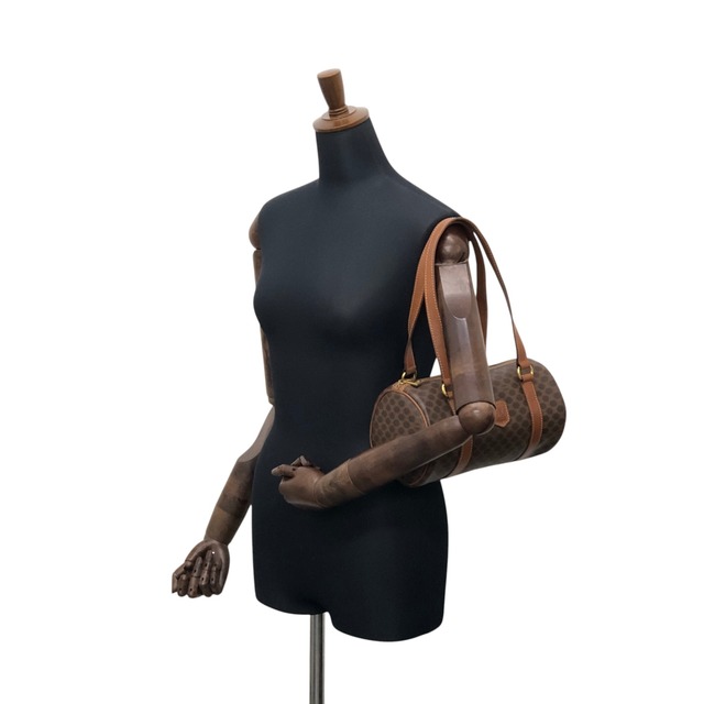 CELINE セリーヌ マカダム ハンドバッグ ブラウン ブラゾン型押し PVC ロールバッグ vintage ヴィンテージ オールド d6ntg2