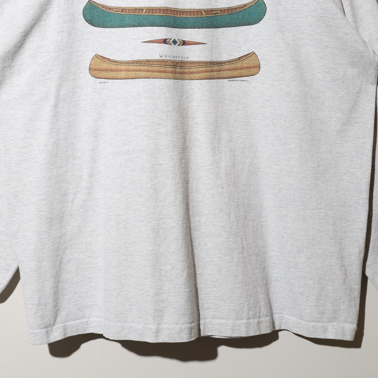 極美品 XL USA 90s Harborside Graphics カヌー 杢グレー L/S Tシャツ 長袖 ハーバーサイドグラフィックス