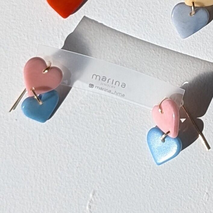 LIMITED03/ 14kgf 2Hearts Tagua Nuts pierced earrings / clip on