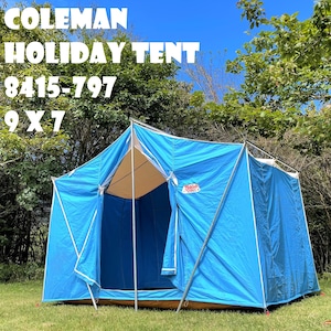 コールマン ホリデーテント HOLIDAY TENT 9x7 8415-797 ビンテージ コットンテント COLEMAN 70年代 希少サイズ 美品 ブルー ホワイトルーフ レア 廃盤