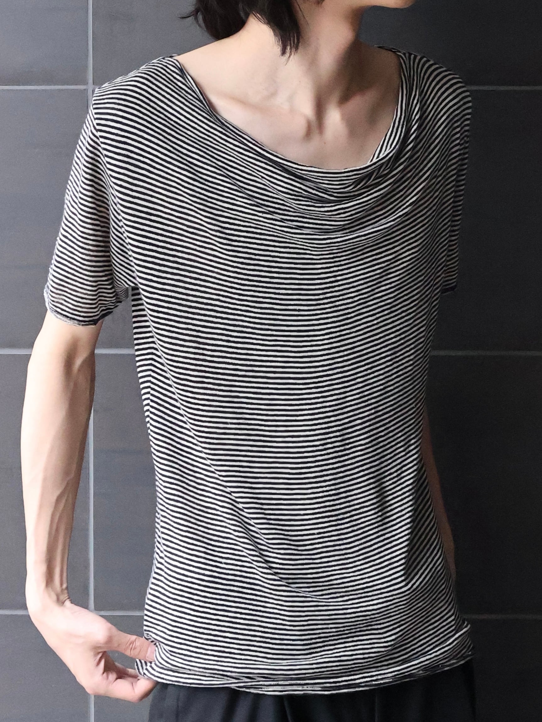 5351 pour les homme】drape neck border top | blendmarket