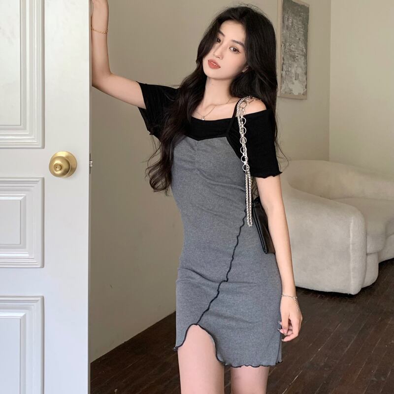 ドレス サマーショートスカート ウェスト 大人ガーリー スウィート キュート カジュアル 夏物 ブラックストロベリース4178921277