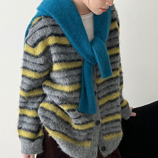 border over knit cardigan J00080