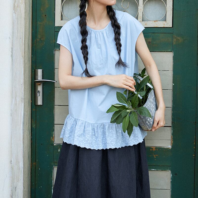 裾スカラップ刺繍フリルブラウス M2202