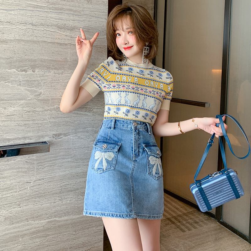 ラインストーンポケットウェスト薄手スカート サマー リボン 夏物 MIUCO1320193497