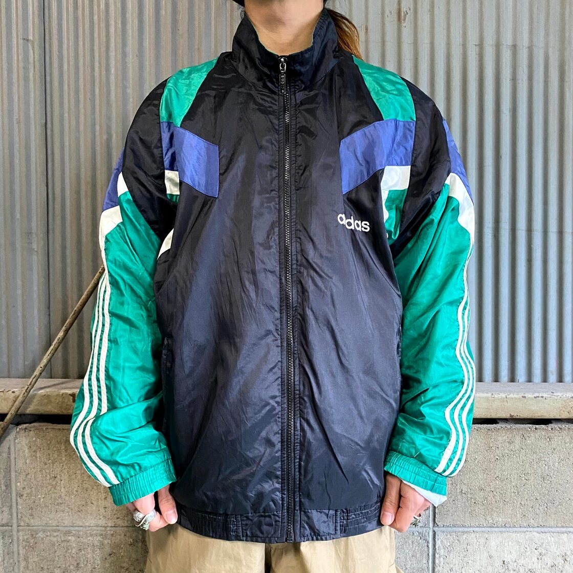 80〜90年代 adidas アディダス ロゴ刺繍 切り替え ナイロンジャケット 