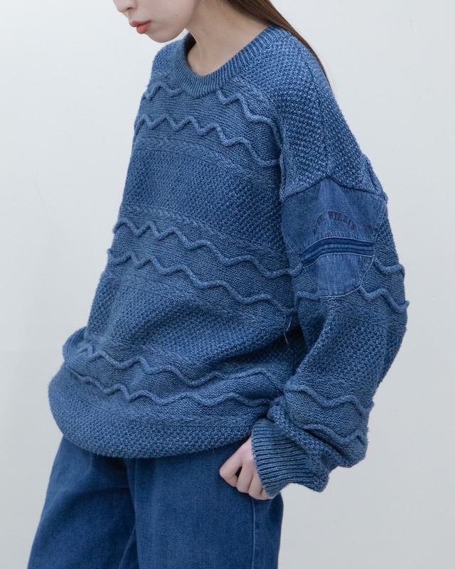 1980s European vintage - indigo dyeing cotton knit sweater