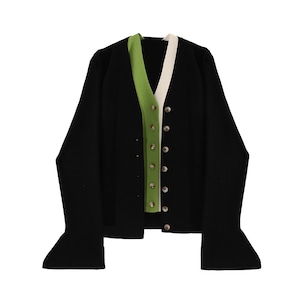 black colorblock layered knit cardigan<t3237>