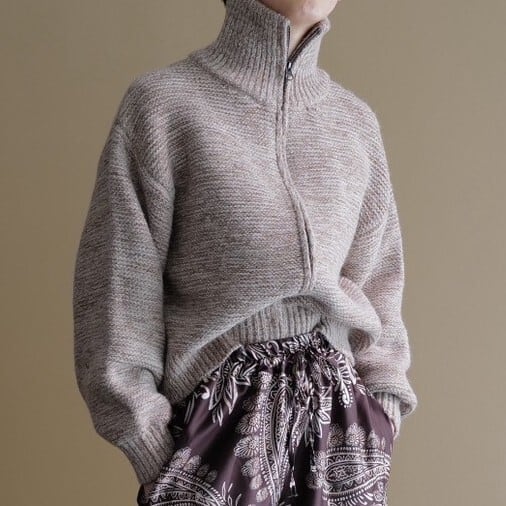 ローゲージメランジジップニット(ベージュ)