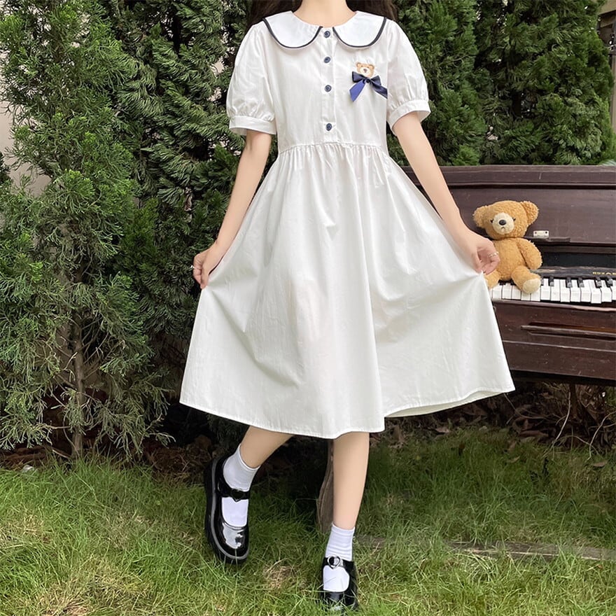 お手頃価格 格安 ソフトロリータ ワンピ 半袖 リボン くまちゃん 春夏