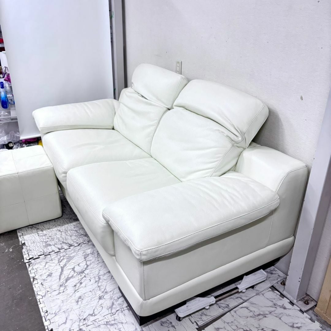 18551 W IDC大塚家具 3人掛けレザーソファ オットマン無し ◇大阪市内 