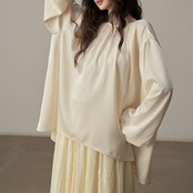 バルーンスリーブ光沢カラーブラウス H0076